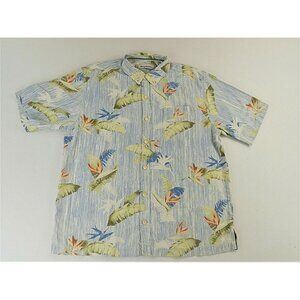 Tommy Bahama Blue Hawaiian Floral Short Sleeve Silk Aloha Shirt Mens Size Large